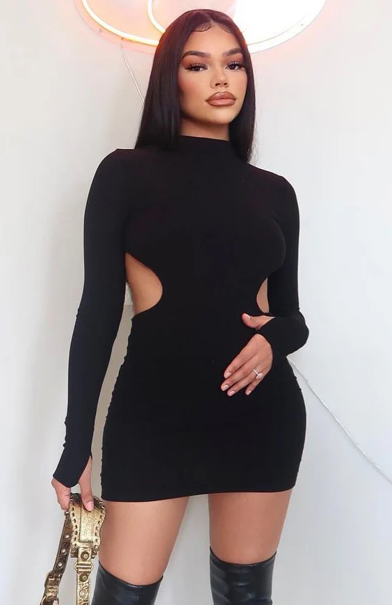 Break The Rules Long Sleeve Mini Dress Black - Image 15