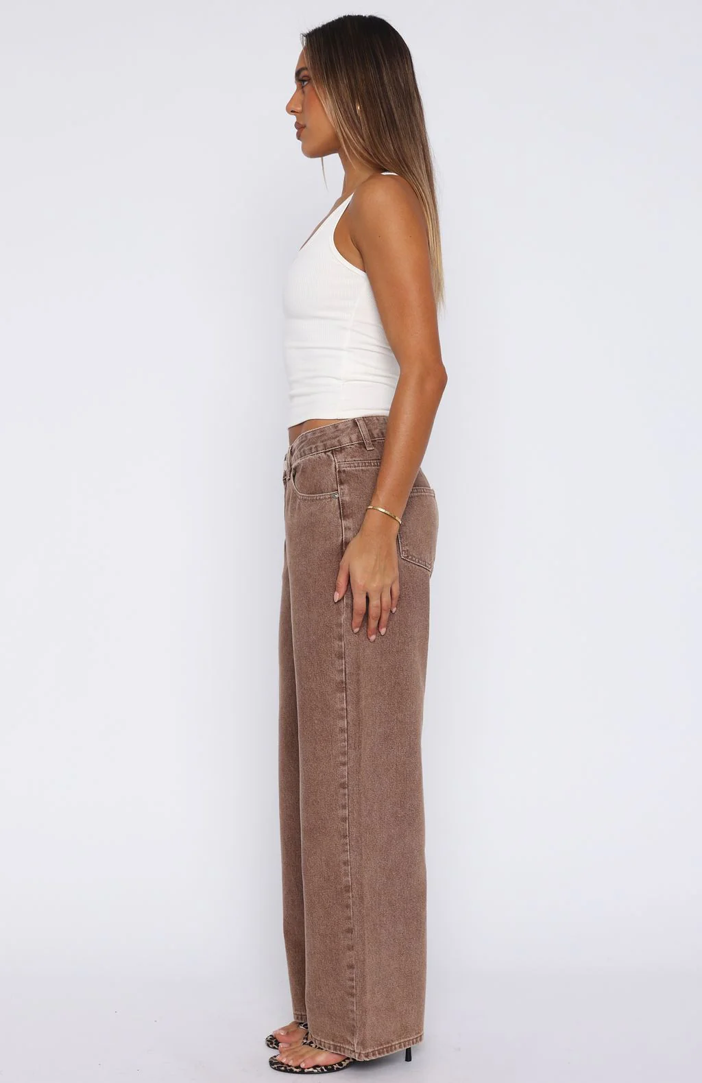 Bring The Style Low Rise Wide Leg Jeans Tan Wash - Image 3