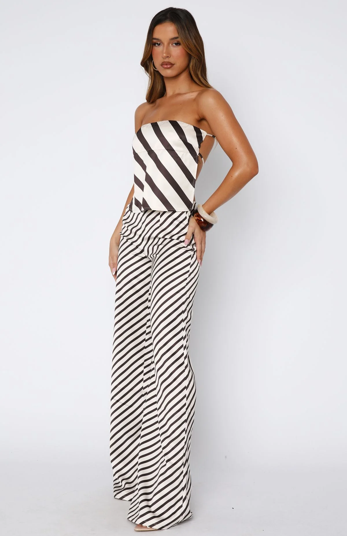 Can't Let Go Pant Ecru/Choc Stripe - Image 3