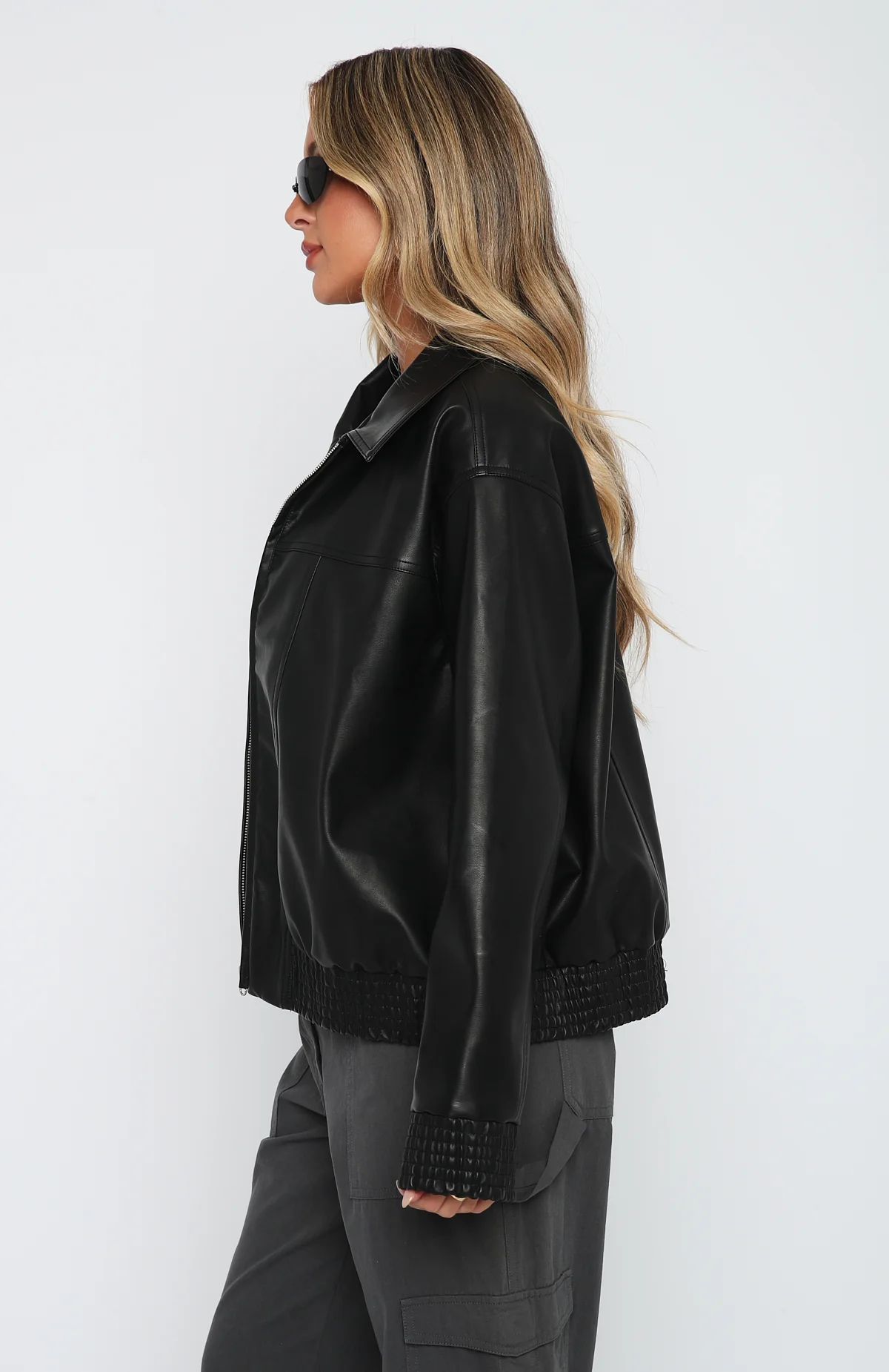 Make Things Right PU Bomber Jacket Black - Image 3