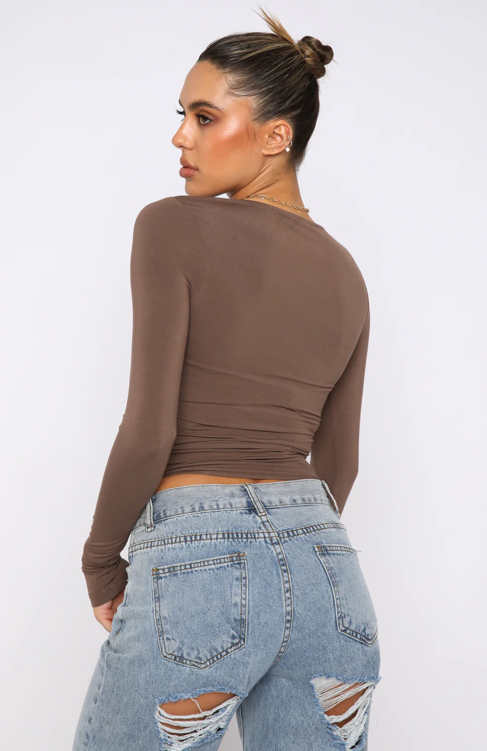 Only For Tonight Long Sleeve Top Mocha - Image 4