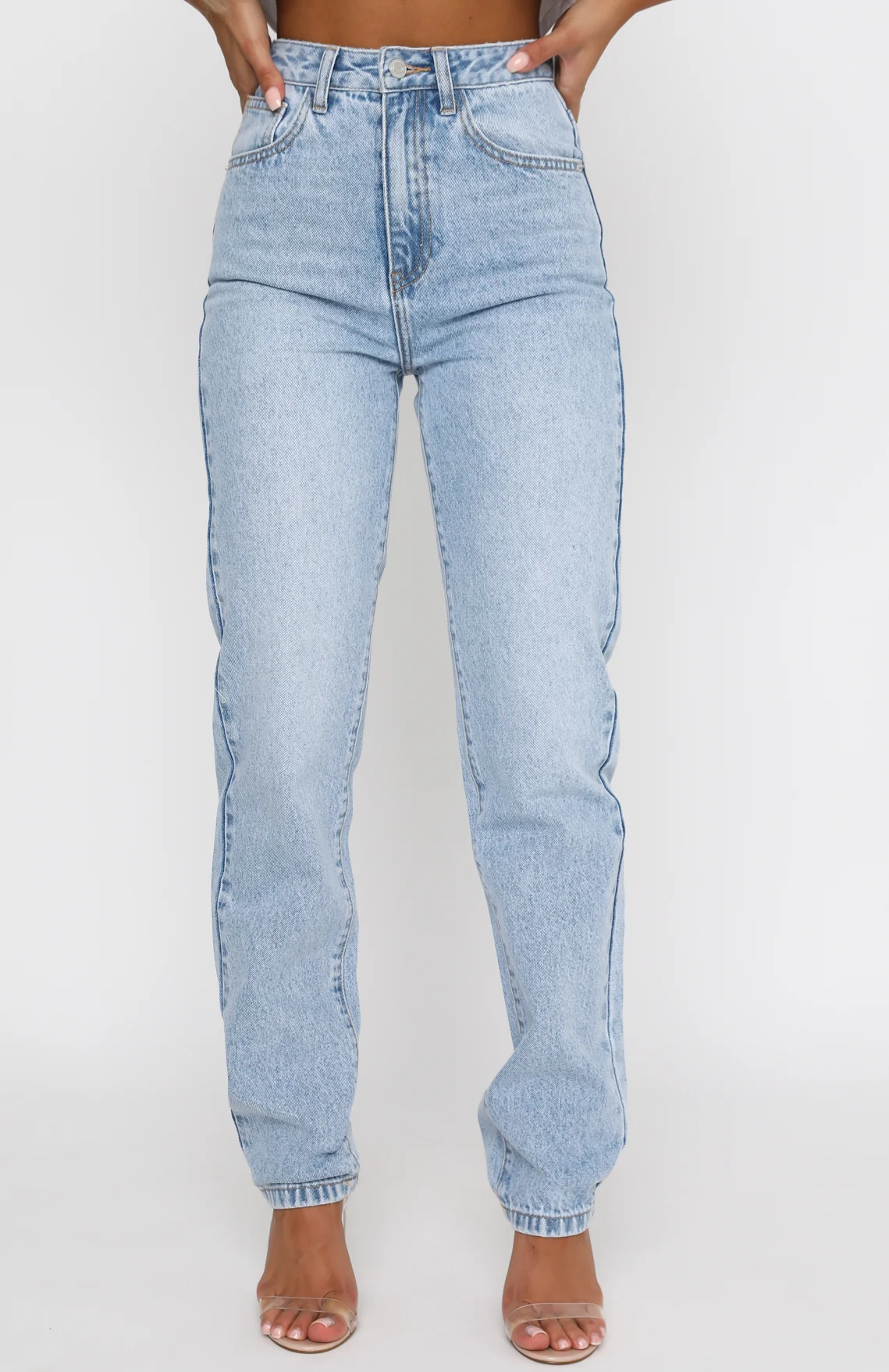 Who's That Girl Straight Leg Denim Jeans Washed Blue - Image 7