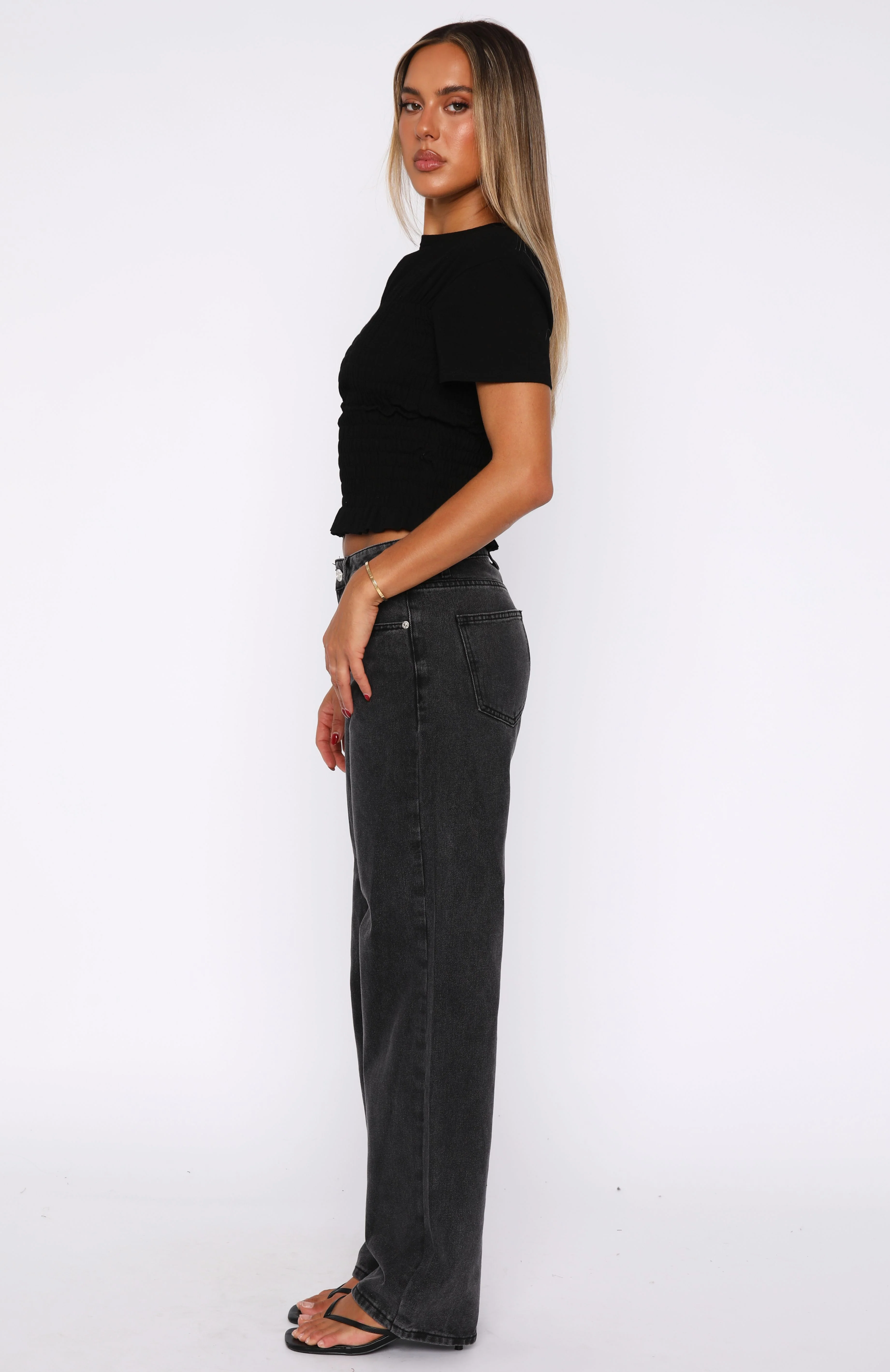 Zara Mid Rise Straight Leg Jeans Black Acid - Image 3